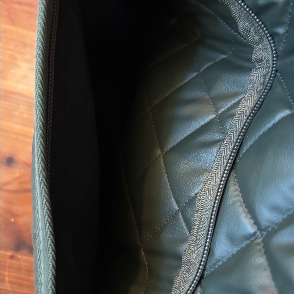 HAUTE SHORE Green Quilted Messenger Bag with Red and Black Strap - Picture 6 of 9